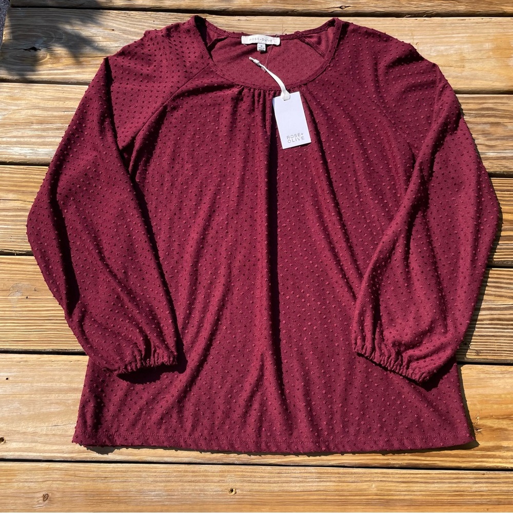 Rose & Olive Dark Red Long Sleeved Top